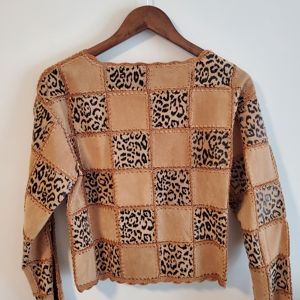 Quilted Patchwork Leather Leopard Animal Print Bl… - image 8